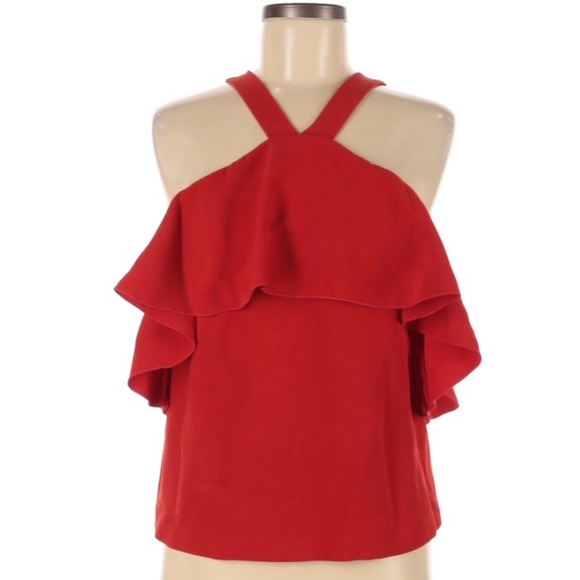 Rachel Zoe Tops - REDUCED! Rachel Zoe Cold Shoulder Ruffled Red Top Size 6